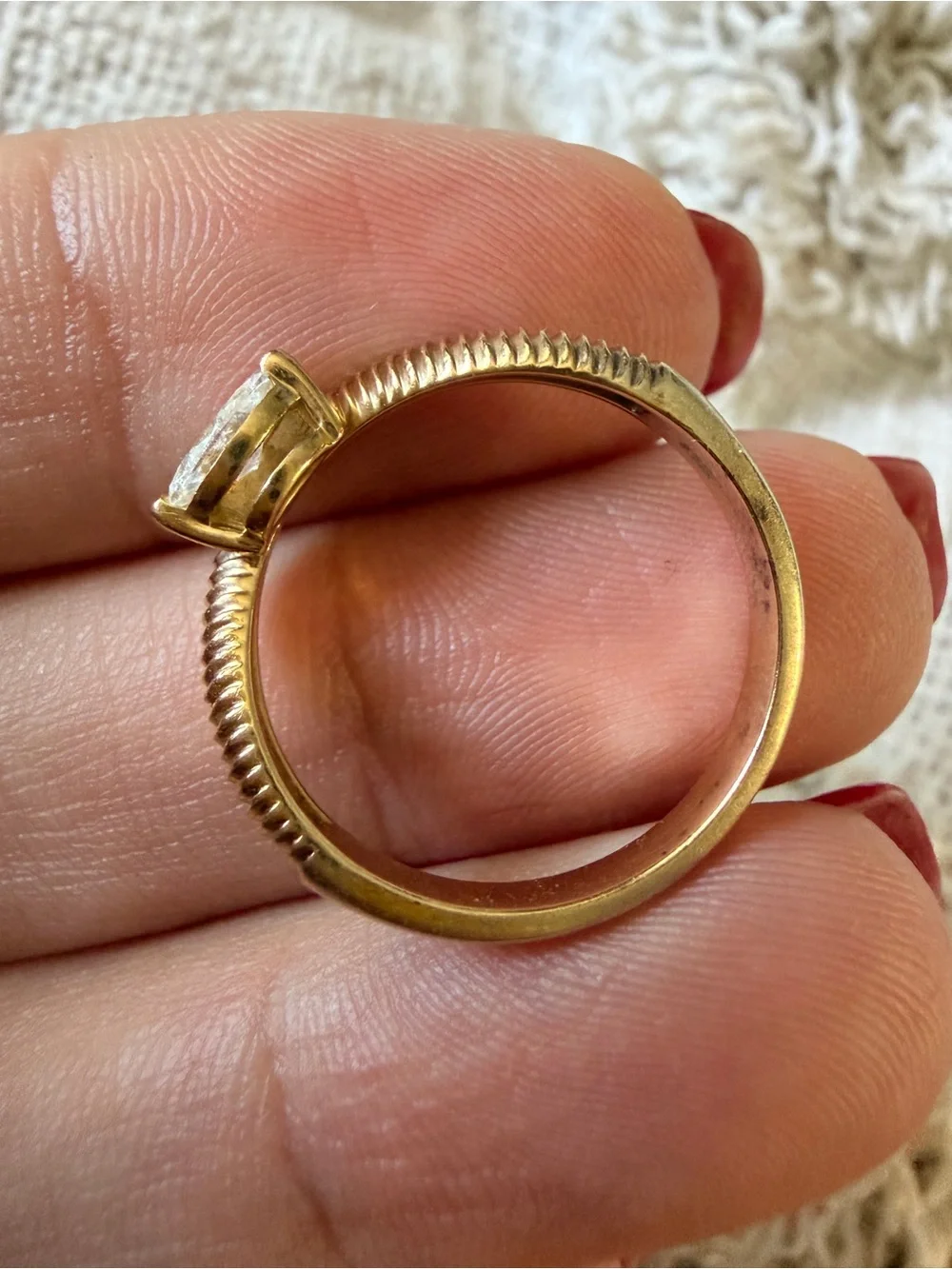 Gold Coil Band Ring with Marquise diamond The Janet Ring